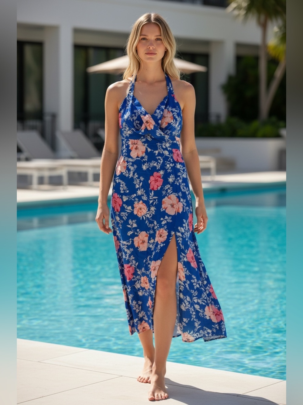 Wayf Blue Floral Halter MaxiDress - perfect for Hawaii